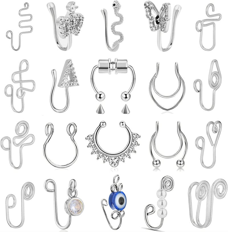 VitaCool Store Fake Nose Ring Hoop Fake Nose Stud Magnetic Septum Nose Ring Stud Stainless Steel CZ Fake Nose Piercing Stud Faux Nose Ear Lip Cuffs Non Pierced Jewelry for Women Men - Image 1